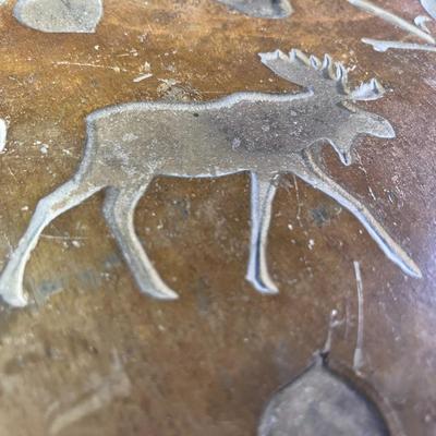 SLATE-LIKE TILE WITH MOOSE AND LEAVES INCISED