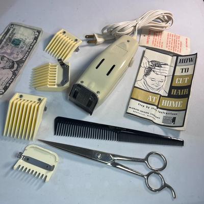 MANNING BOWMAN HAIR CLIPPERS BARBER SET w/ SCISSORS, COMB, 4 ATTACHMENTS
