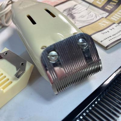MANNING BOWMAN HAIR CLIPPERS BARBER SET w/ SCISSORS, COMB, 4 ATTACHMENTS
