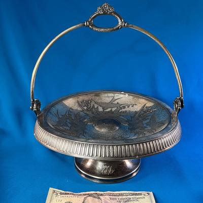 VICTORIAN FOOTED, HANDLED FANCY SERVING DISH INCISED SWALLOW DESIGN
