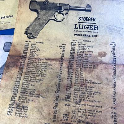 VINTAGE STOEGER LUGER PISTOL INSTRUCTION BOOKLET, PARTS PRICE LIST