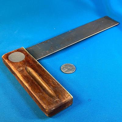 ANTIQUE 90 DEGREE SQUARE TOOL WOOD AND BRASS 
