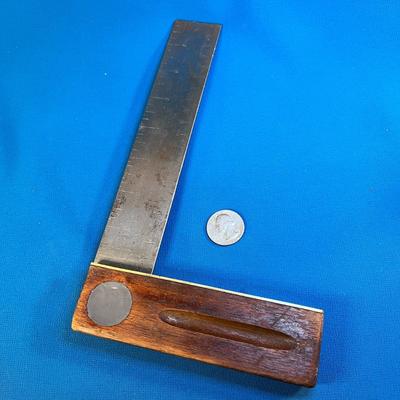 ANTIQUE 90 DEGREE SQUARE TOOL WOOD AND BRASS 