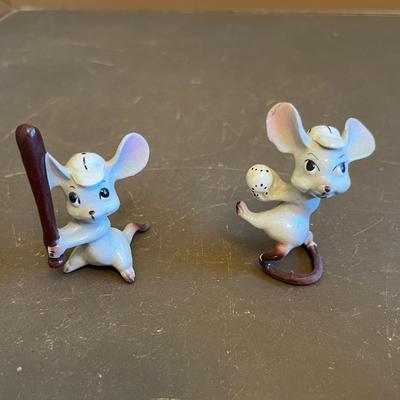Vintage ceramic baseball & mouse figurines