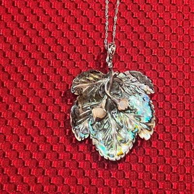 ABALONE SHELL PENDANT WITH PEARLS ON STERLING SILVER CHAIN