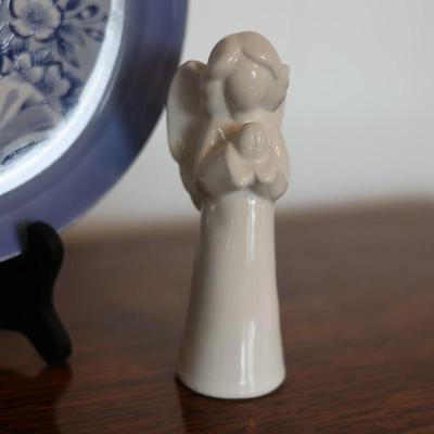 Blue and White Praying Hands Collectible Plate and Angel