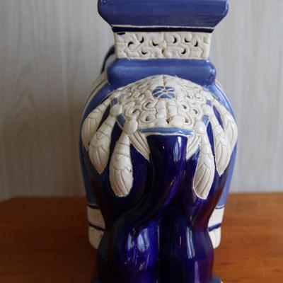 Ceramic Blue and Cream Elephant Plant Stand/Side Table