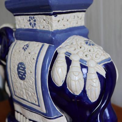 Ceramic Blue and Cream Elephant Plant Stand/Side Table