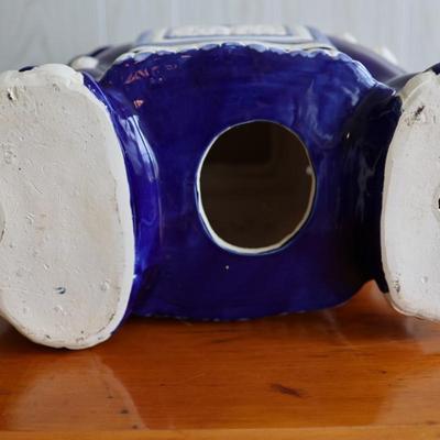 Ceramic Blue and Cream Elephant Plant Stand/Side Table