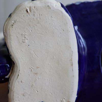 Ceramic Blue and Cream Elephant Plant Stand/Side Table