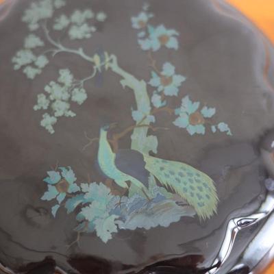 Small Black Bowl with Peacock and Floral Design Lid