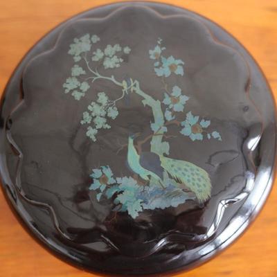 Small Black Bowl with Peacock and Floral Design Lid