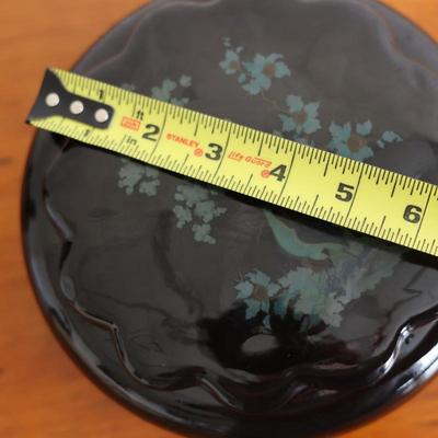 Small Black Bowl with Peacock and Floral Design Lid