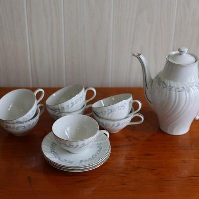 CAMELOT China - Coffee Pot & Lid, Flat Cups, Saucers, Creamer & Sugar Bowl