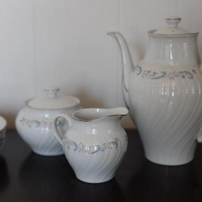 CAMELOT China - Coffee Pot & Lid, Flat Cups, Saucers, Creamer & Sugar Bowl