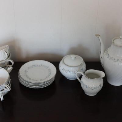 CAMELOT China - Coffee Pot & Lid, Flat Cups, Saucers, Creamer & Sugar Bowl