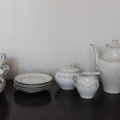 CAMELOT China - Coffee Pot & Lid, Flat Cups, Saucers, Creamer & Sugar Bowl