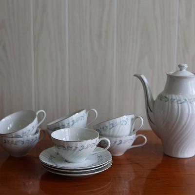 CAMELOT China - Coffee Pot & Lid, Flat Cups, Saucers, Creamer & Sugar Bowl