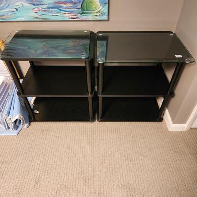 2 Black Wood End Tables W Optional Glass tops  Storage Shelves 25lx16Dx27H