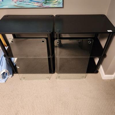 2 Black Wood End Tables W Optional Glass tops  Storage Shelves 25lx16Dx27H