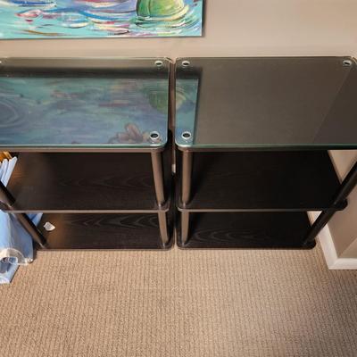 2 Black Wood End Tables W Optional Glass tops  Storage Shelves 25lx16Dx27H
