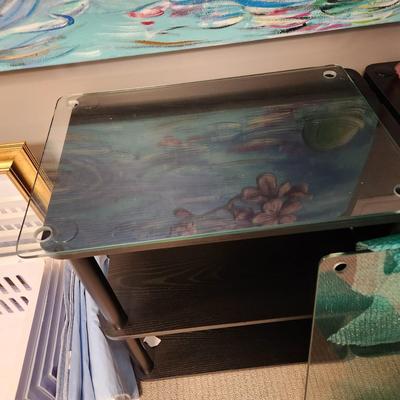 2 Black Wood End Tables W Optional Glass tops  Storage Shelves 25lx16Dx27H