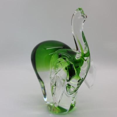 Elephant Art Glass Clear & Green