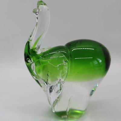 Elephant Art Glass Clear & Green