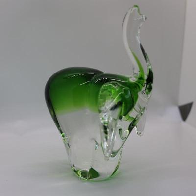 Elephant Art Glass Clear & Green