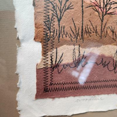 M P Marion  Mid Century Landscape Mixed Media Collage "Woodline" 26x21