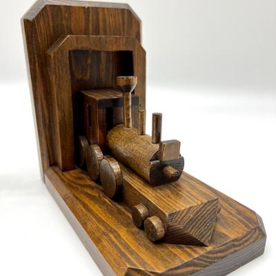 HANDMADE Wooden Train & Caboose Book Ends
