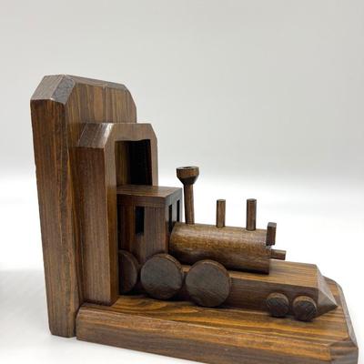 HANDMADE Wooden Train & Caboose Book Ends