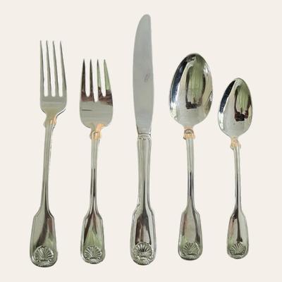 REED AND BARTON COLONIAL SHELL FLATWARE--10 PLACE SETTINGS--STAINLESS STEEL