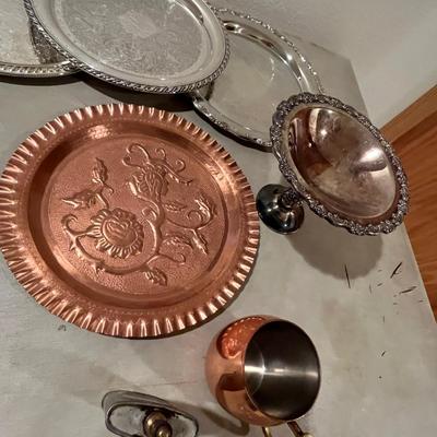Lot of metal serving items