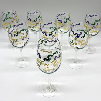 Mardi Gras Wine Glass Set Of 8