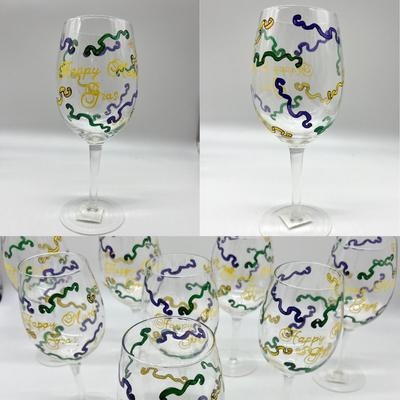 Mardi Gras Wine Glass Set Of 8