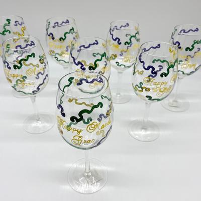 Mardi Gras Wine Glass Set Of 8