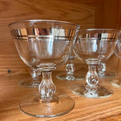 Vintage 4 Style Lot Etched Silver Rim Cocktail Glasses