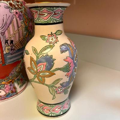 Vintage Chinese Rose Famille Jar & Floral Ceramic Vase