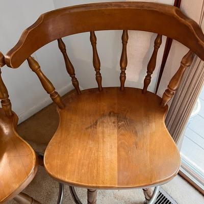 2 Vintage Wood Swivel Bar Stools