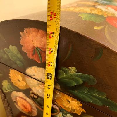 Vintage Wooden Chest With Hand Painted Floral Design Metal Hardware