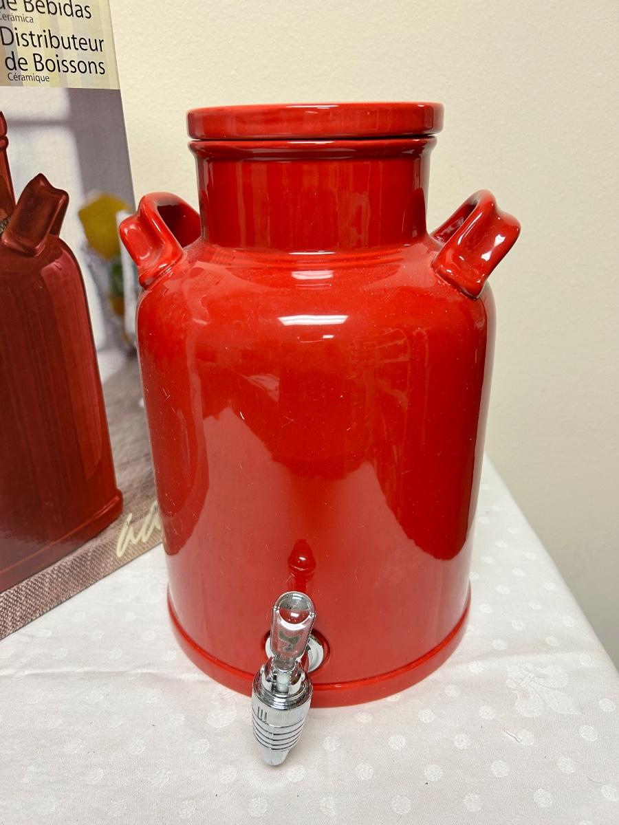 Red Ceramic Water Iced Tea Punch Jug with Spout in Original Box