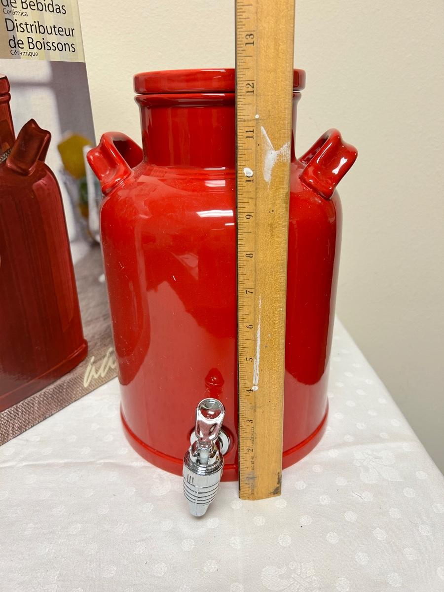 Red Ceramic Water Iced Tea Punch Jug with Spout in Original Box