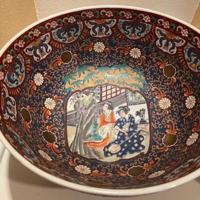 Large Asian Bowl With Wooden Stand