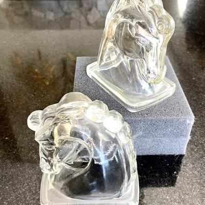 LOT 22  VINTAGE ART DECO CLEAR GLASS HORSEHEAD BOOKENDS