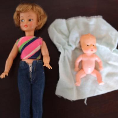 MATTEl Baby Go Bye-Bye Doll, Ideal Pepper Doll, Doll Baby & Clothes- 1960s