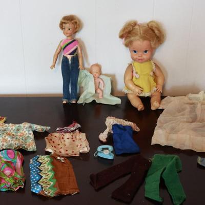 MATTEl Baby Go Bye-Bye Doll, Ideal Pepper Doll, Doll Baby & Clothes- 1960s