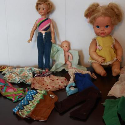MATTEl Baby Go Bye-Bye Doll, Ideal Pepper Doll, Doll Baby & Clothes- 1960s