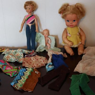 MATTEl Baby Go Bye-Bye Doll, Ideal Pepper Doll, Doll Baby & Clothes- 1960s
