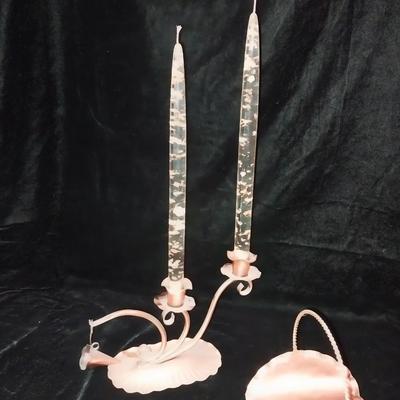 GREGORIAN COPPER CANDLE HOLDERS WITH LUCITE CANDLES